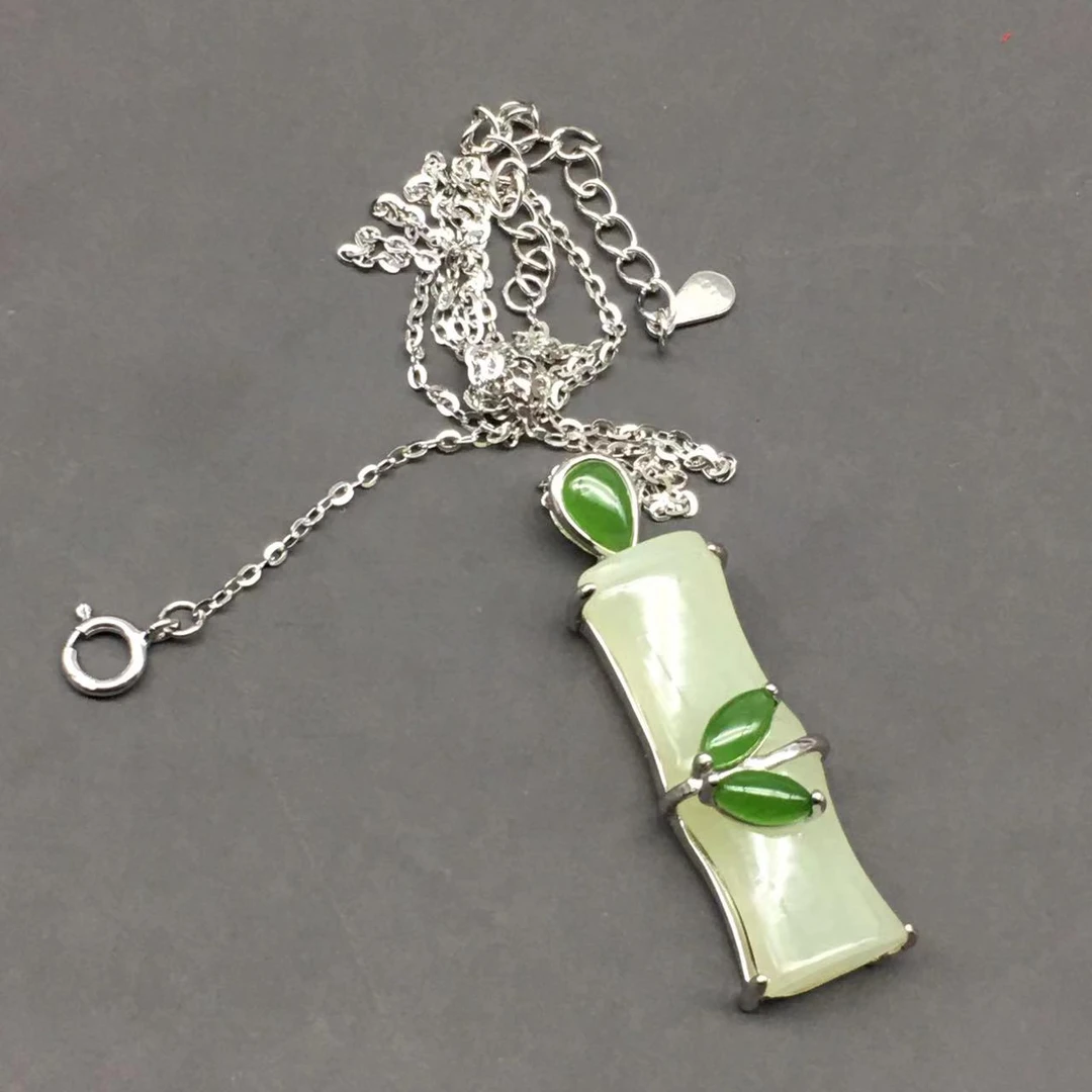 Z154-设计款和田玉新中式竹节吊坠 赠链