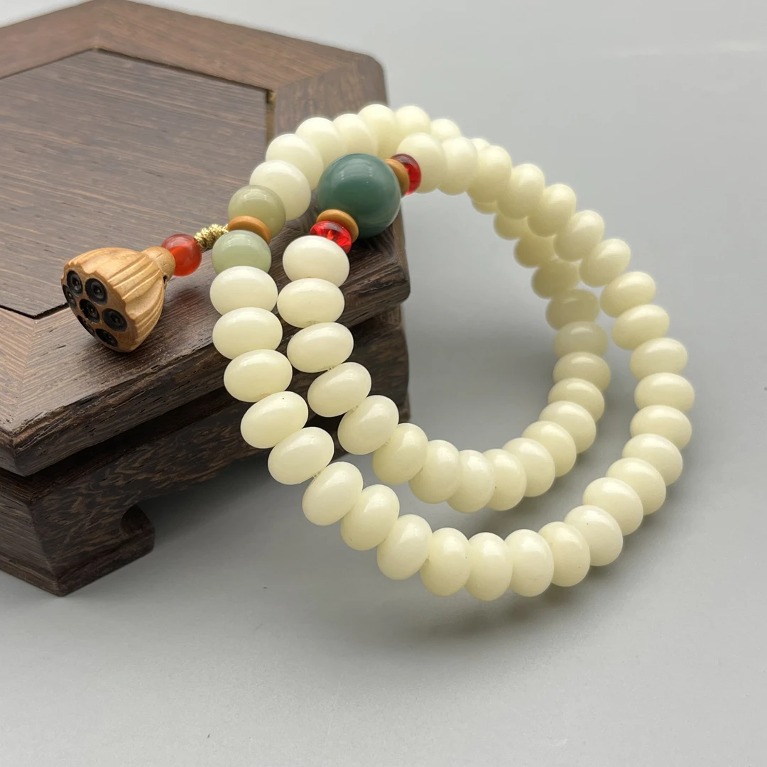 WW042-白色菩提算盘珠提双圈9mm+手串