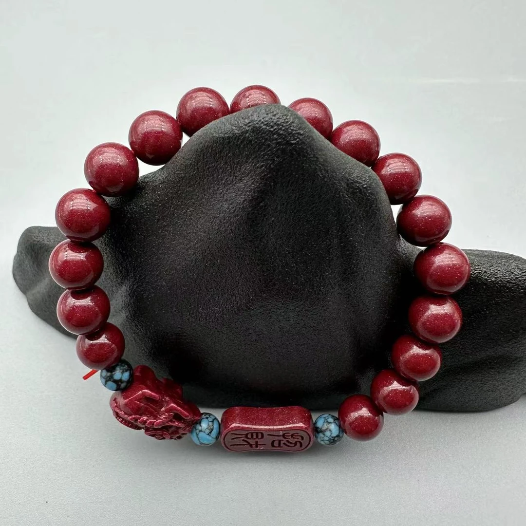 含辰砂工艺品GA299紫色雕刻貔貅配绿色珠子8mm单圈