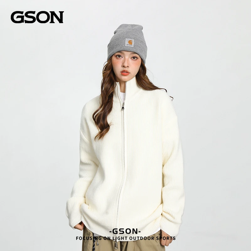 GSON情侣毛衣休闲开衫外套男女秋冬2024新款宽松慵懒风拉链针织衫