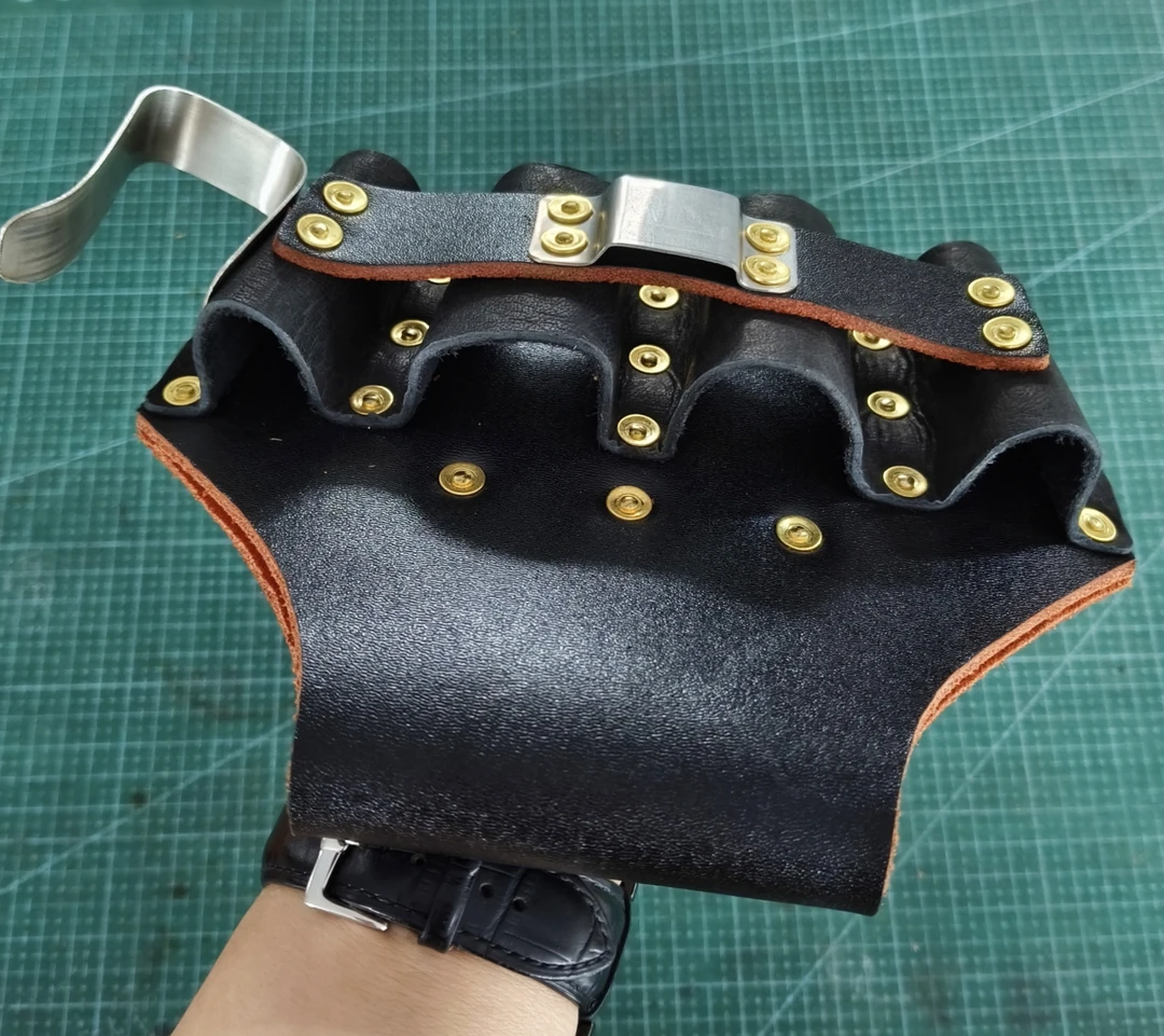 纯牛皮四联套加厚硬挺牛皮双层款实心黄铜铆钉固定手工制作