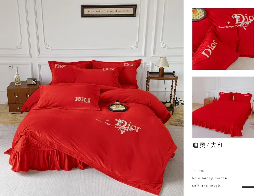 高克重刺绣宝宝绒婴儿绒加棉加厚床盖床裙四件套绒四件套-迪澳