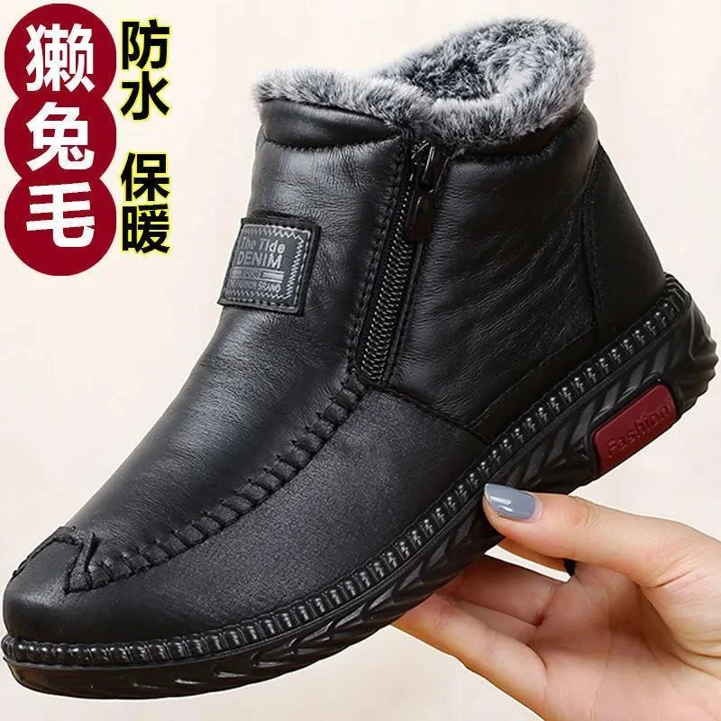 老北京布鞋冬季女棉鞋加厚保暖中老年妈妈鞋防水防滑软底奶奶女靴