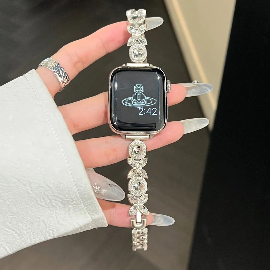 适用于applewatch苹果表带iwacth表带S98765锆石X钻金属表带