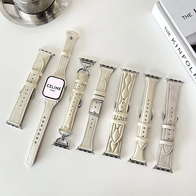 适用星光色苹果手表s8表带毛呢真皮iwatch uitra小众表链7654se女