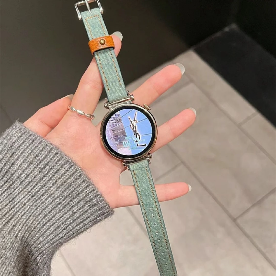 适用华为GT4新款复古柳钉牛仔表带watch4/3/2细款41/18mm夏天22mm
