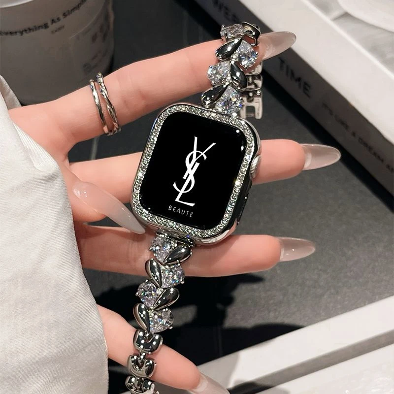 爱心皓石小众名媛表带适用苹果Applewatch87654代S8iwatch手表带3