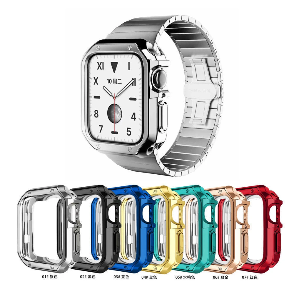 适用iWatch7S铠甲保护壳苹果SE手表壳Apple Watch6代54321电镀套
