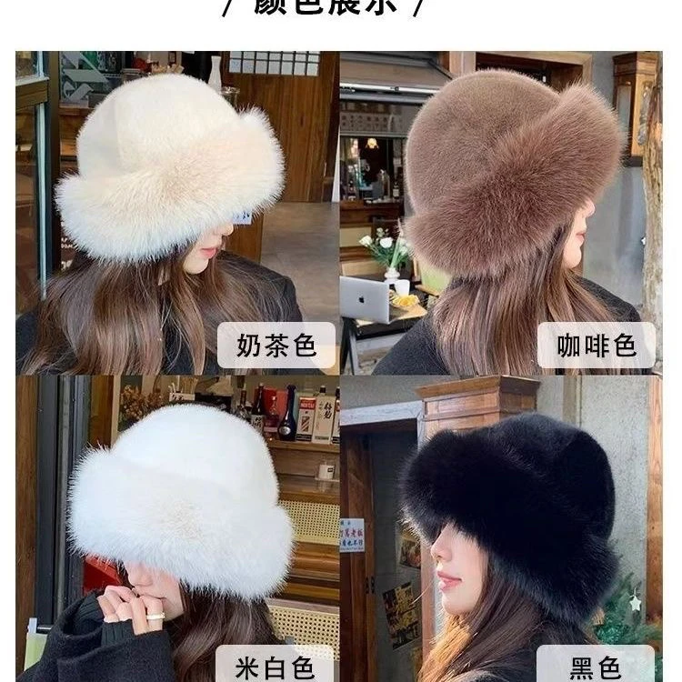 蒙古帽秋冬皮草洋气保暖百搭时尚帽子加厚纯色