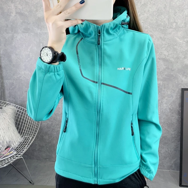 户外软壳衣女上衣抓绒衣女防风保暖冲锋衣女登山徒步运动外套女秋