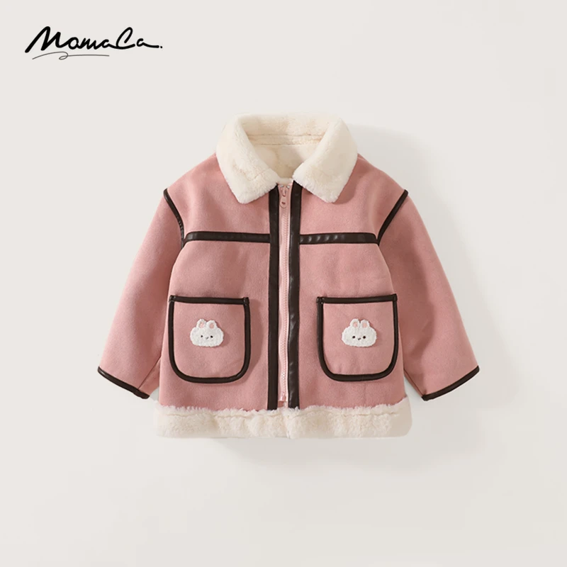 MOMOCO冬季新款女童韩版休闲可爱小兔子口袋呢子外套75830107056
