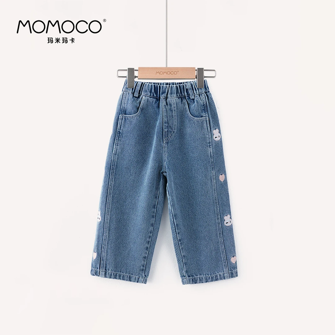 MOMOCO春秋季欧若风女童设计感时尚百搭牛仔裤75780350001