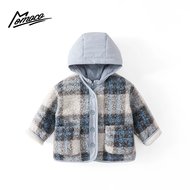 MOMOCO冬季男童韩版格子休闲毛毛保暖外套两件套75430107175