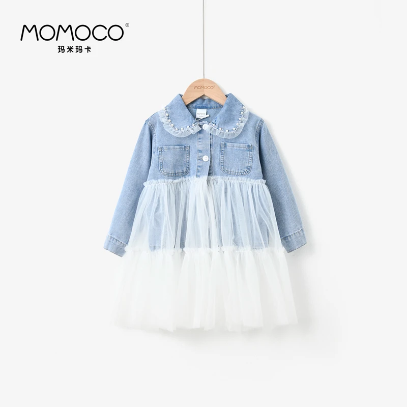 MOMOCO【449】儿童春秋时尚洋气韩版拼纱珍珠牛仔外套 76530107006