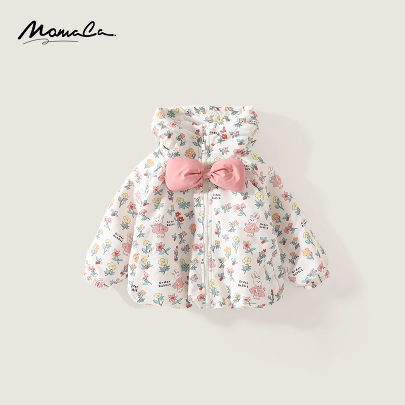 MOMOCO冬季新款女童时尚可爱蝴蝶结小兔子夹棉外套75830101023