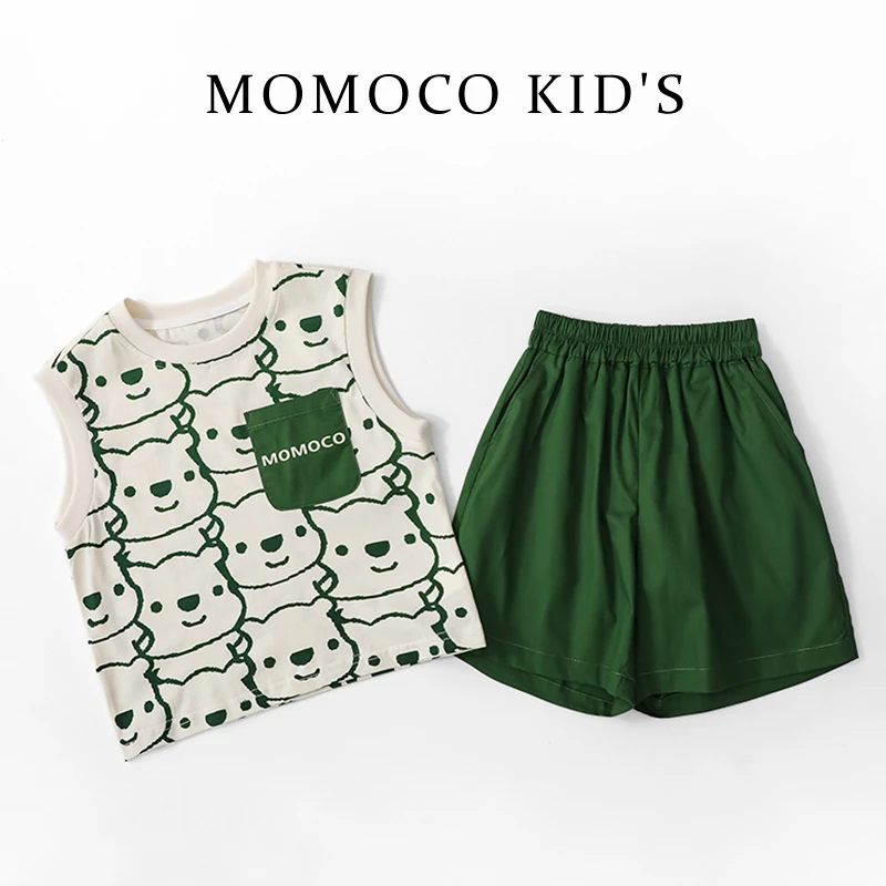 MOMOCO夏季男童无袖套装中小童小熊背心两件套宽松75230580045