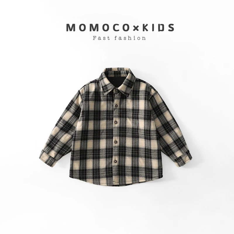 MOMOCO【236】儿童冬季百搭加绒休闲时尚韩版格子衬衫76430234202