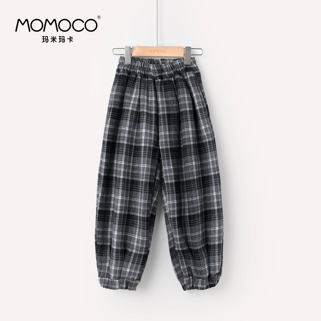 MOMOCO【315】儿童冬季时尚百搭加绒韩版休闲格子裤76430354206