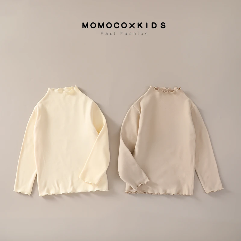 MOMOCO【704】儿童秋冬时尚百搭花边纯色花边打底衫76830239208/9