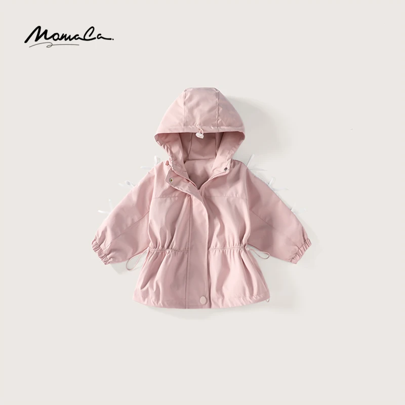 MOMOCO秋季新款女童时尚长袖带边蝴蝶结洋气纯色外套75730107055