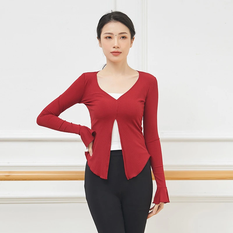古典现代舞蹈身韵练功演出服秋冬短款训练紧身抽绳长袖显瘦修身