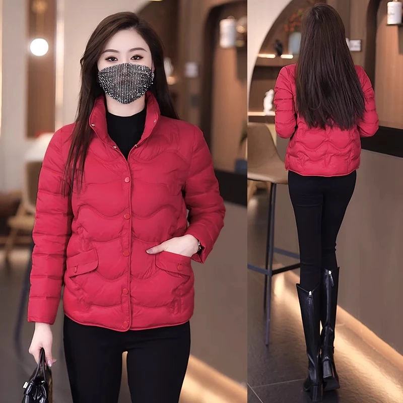 时尚立领轻薄羽绒棉服女2024冬季新款棉衣外套简约百搭休闲小棉袄