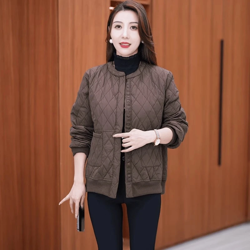 时尚短款棉服女2024秋冬新款洋气质显瘦加厚保暖休闲菱格棉衣外套