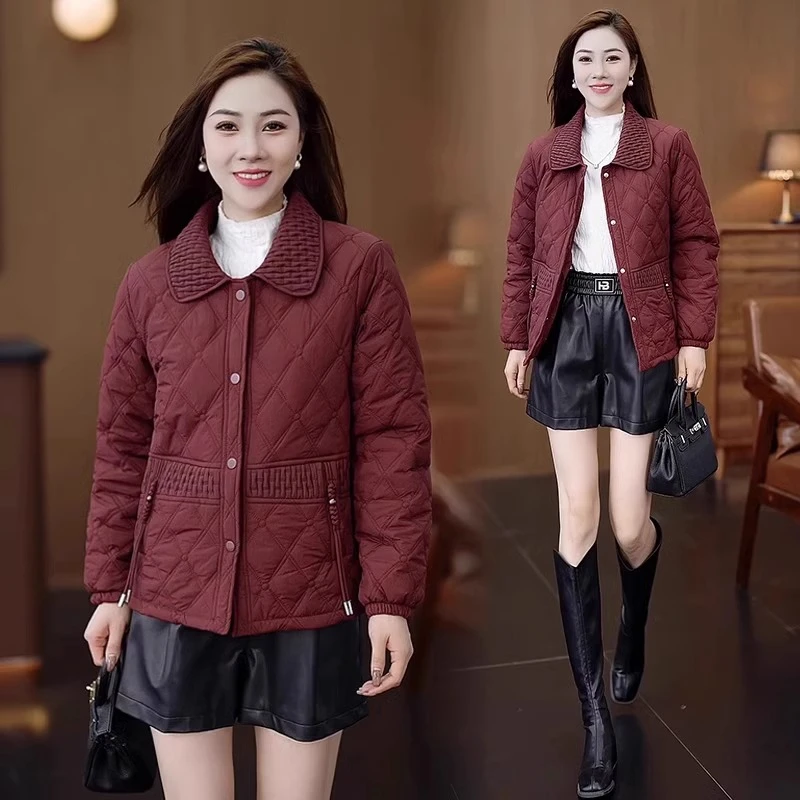 轻薄棉衣女宽松中老年妈妈装2024秋冬新款时尚减龄休闲百搭棉服潮