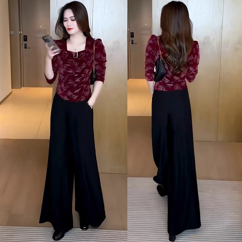 高级感提花上衣女长袖T恤2024秋冬新款设计感洋气显瘦丝绒打底衫