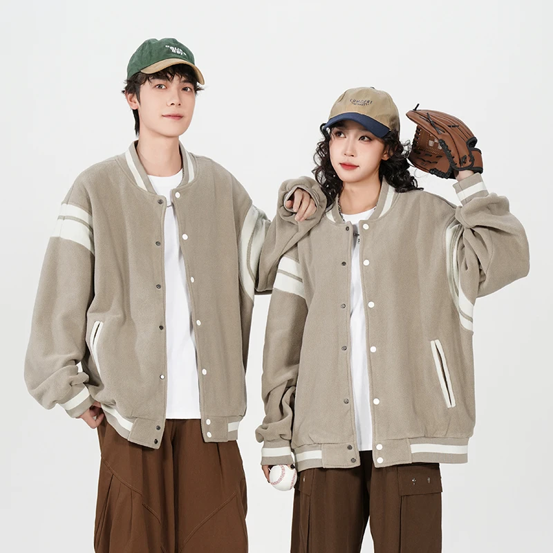 【情侣同款】2024秋冬新款时尚休闲百搭宽松棒球领摇粒绒夹克外套