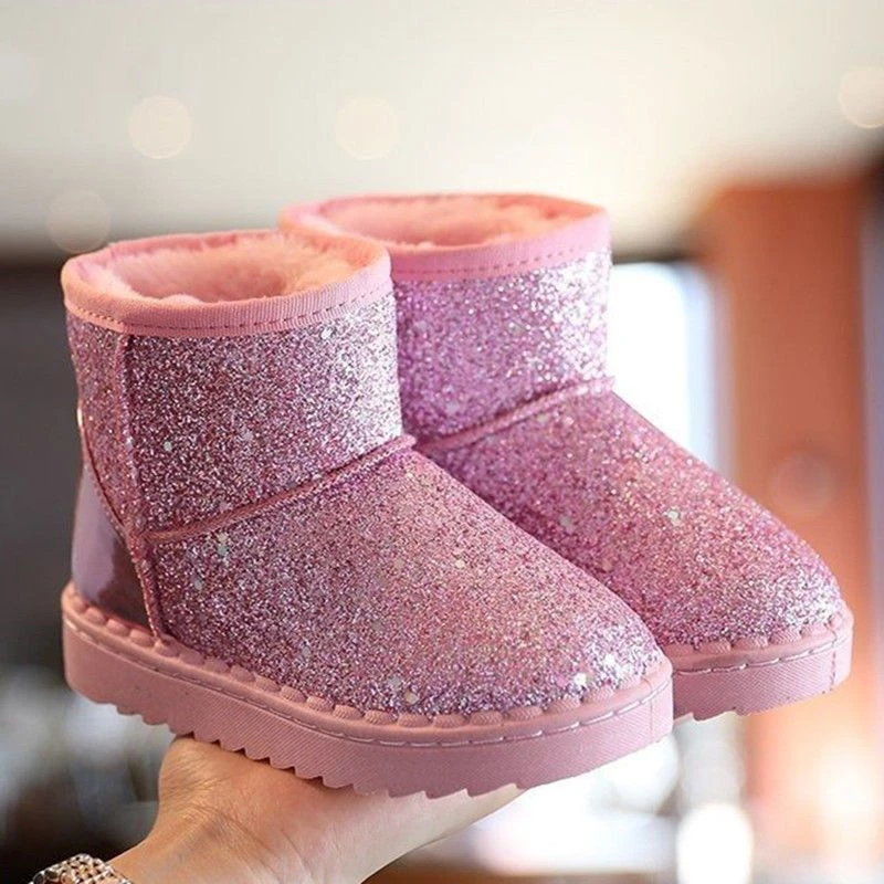保暖源头工厂冬新款加绒加厚亮片儿童雪地靴宝宝防滑防水小童棉靴
