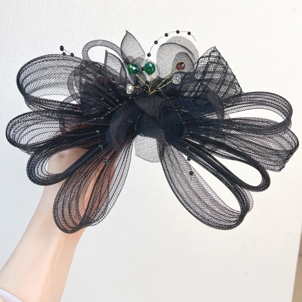 优雅小众独立设计手工发夹复古网纱水晶弹簧夹发卡头饰