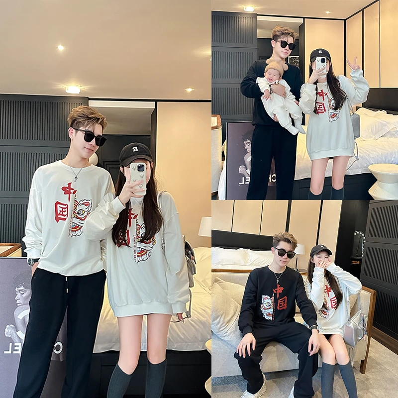 2023亲子装新款秋装一家三口卫衣母子长袖婴儿连体衣潮情侣761