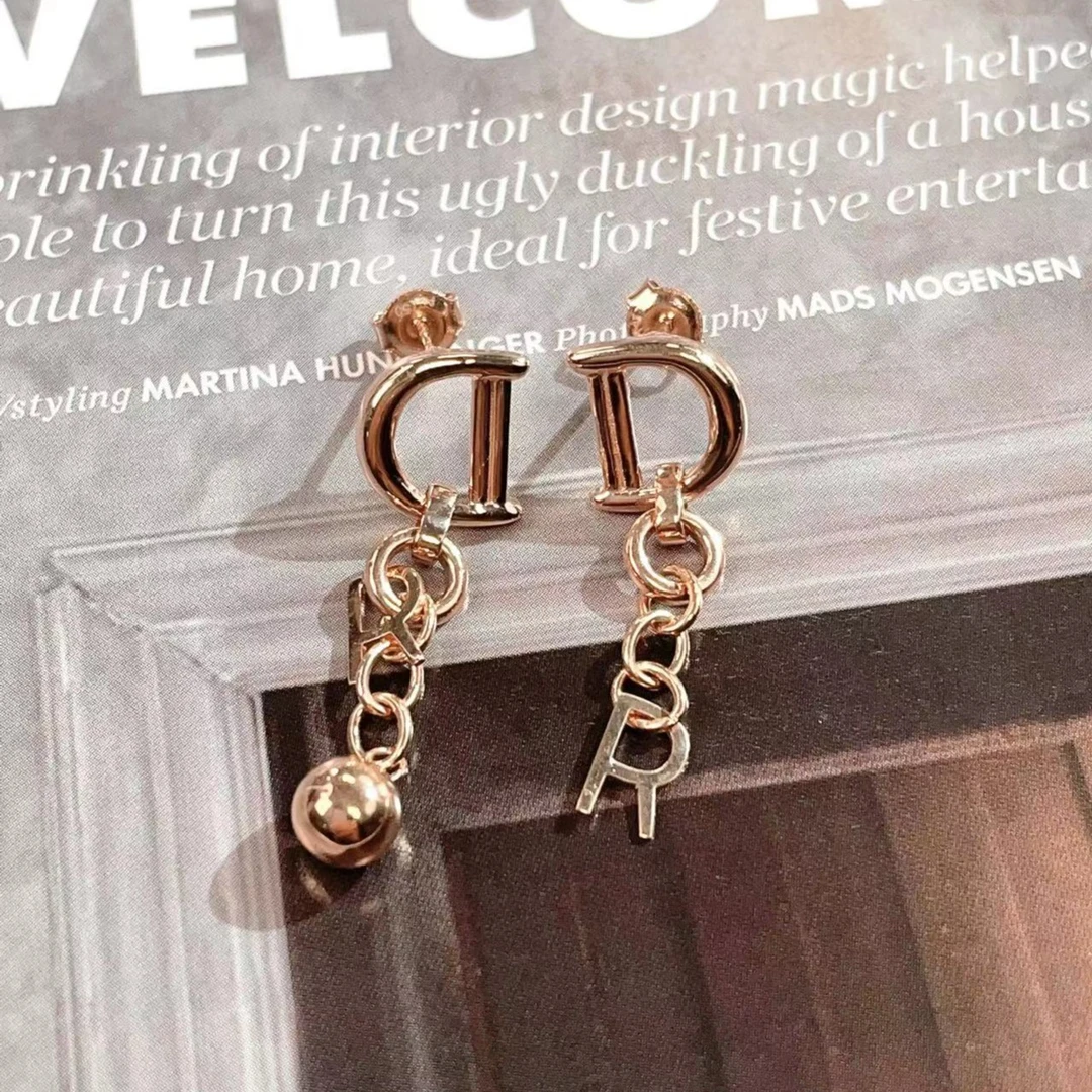 18k金 D字AB款耳坠 时尚长款字母玫瑰金个性百搭轻奢小众 爱珞思