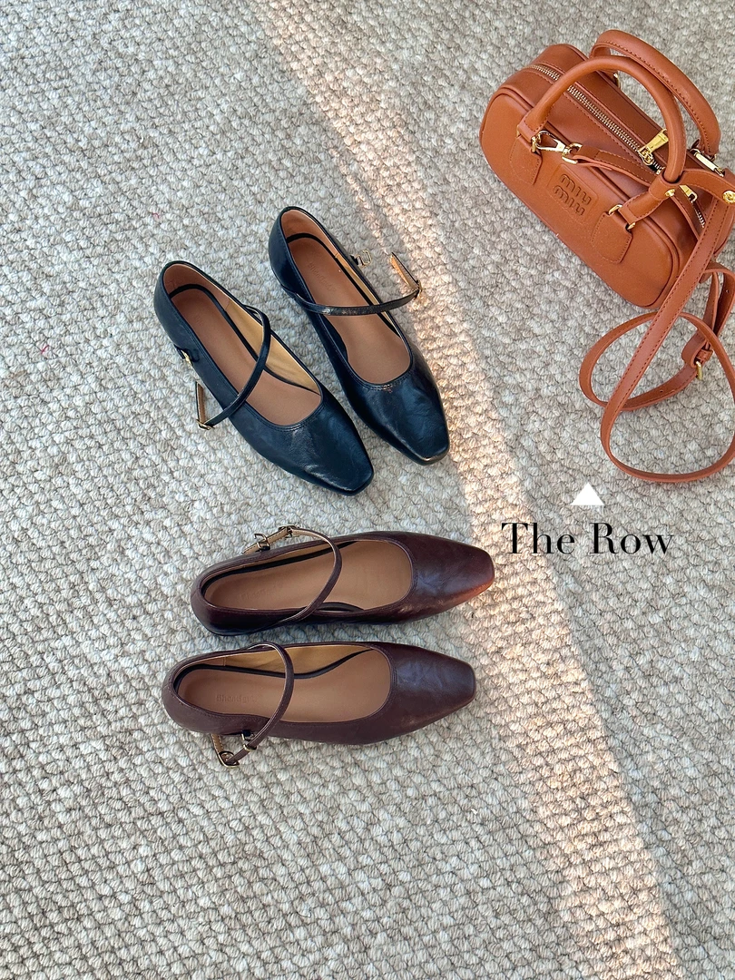 2024年新款复古超软底一字式扣带方头浅口平底玛丽珍女单鞋百搭