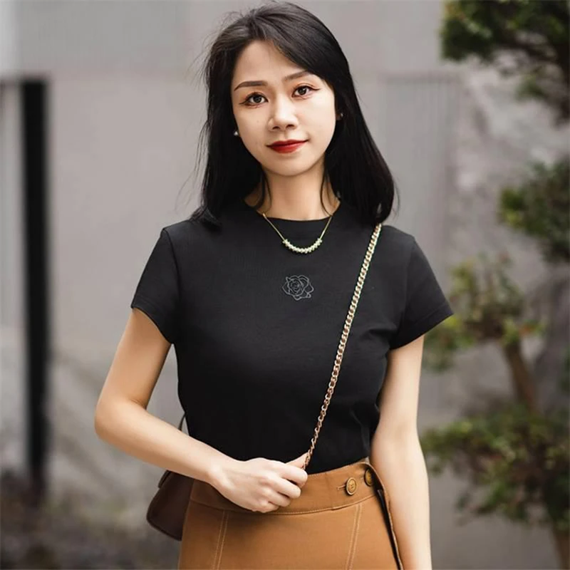 {专柜}商场同款2025新款绽放系列玫瑰印花纯棉短袖女1300996