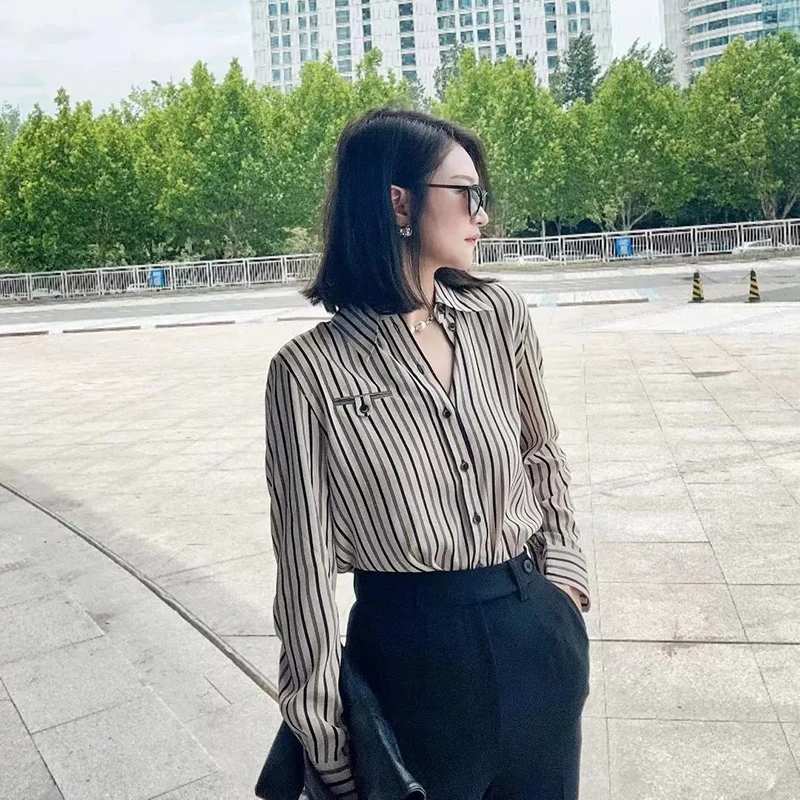 {专柜}商场同款新款百搭垂感气质时尚长袖条纹衬衫5300848