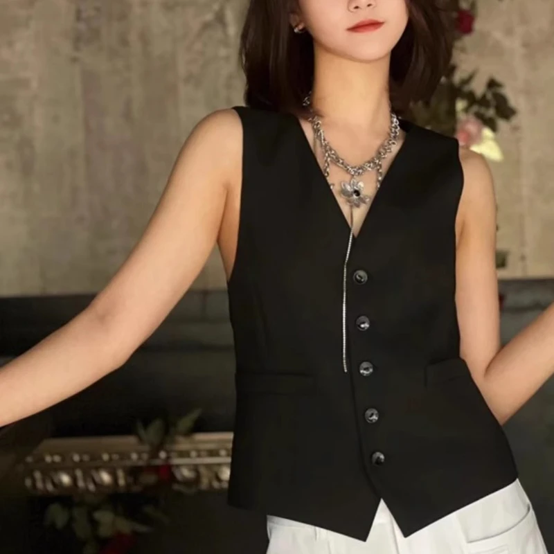 魅言商场同款2025夏新款时尚通勤显瘦无袖纯色西装马甲女5400871