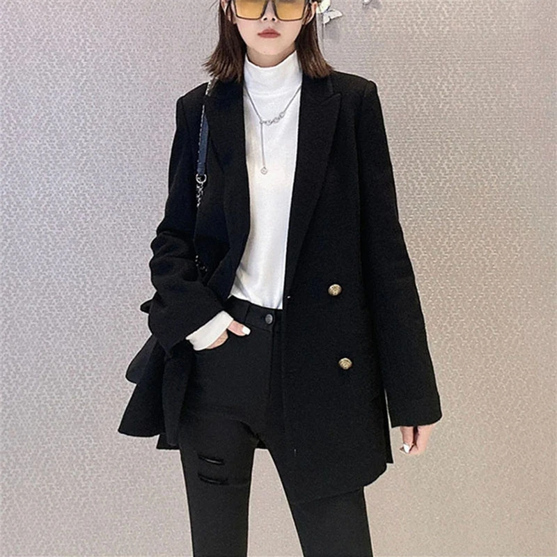 商场同款2025秋冬季新款女装职业百搭双排扣羊毛西装外套1400120