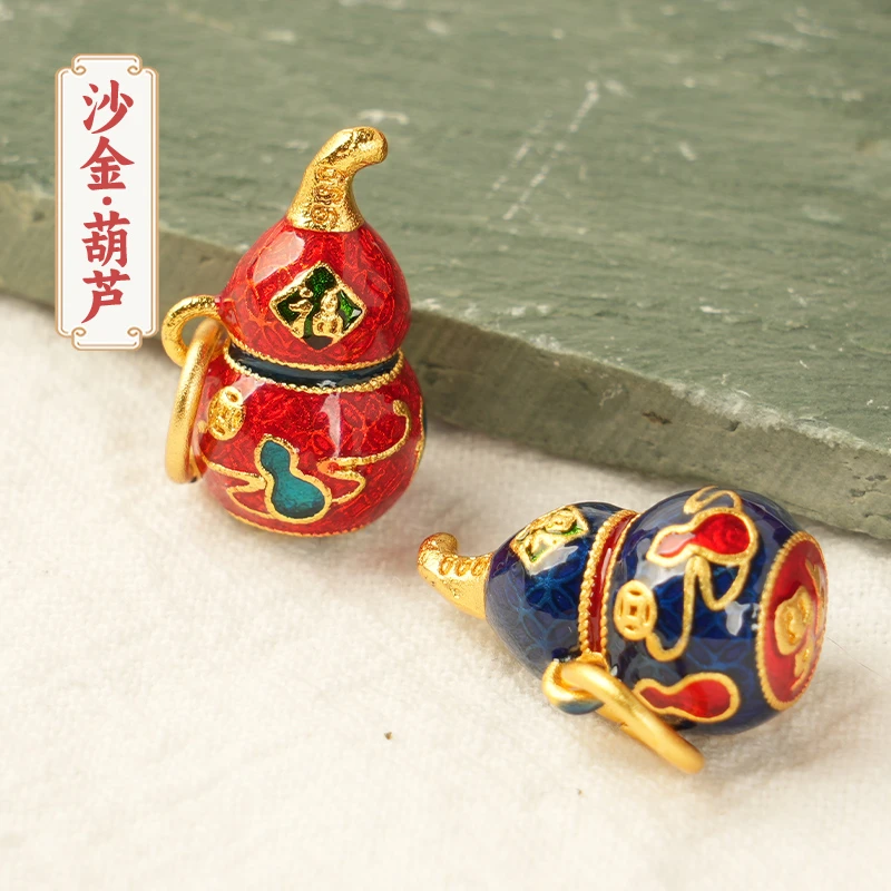 沙金diy配件 福字红色葫芦福禄挂坠吊坠手链手串红绳编织珠子散珠