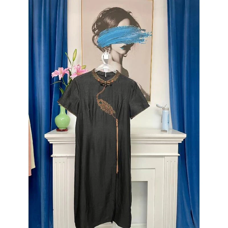 LY 1058！100桑蚕丝夏季时尚香云纱连衣裙桑蚕丝新中式复古重磅