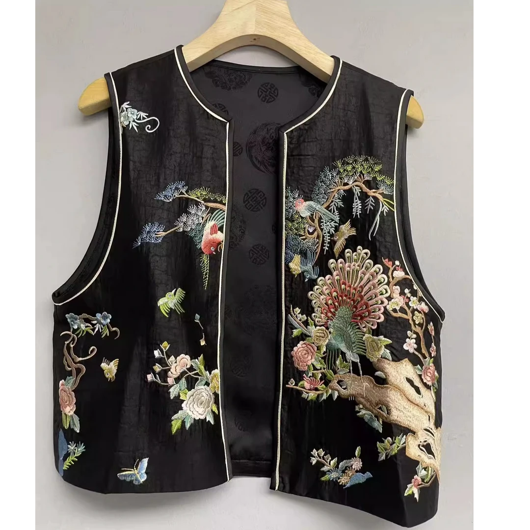 断码8029100桑蚕丝香云纱重工刺绣马甲