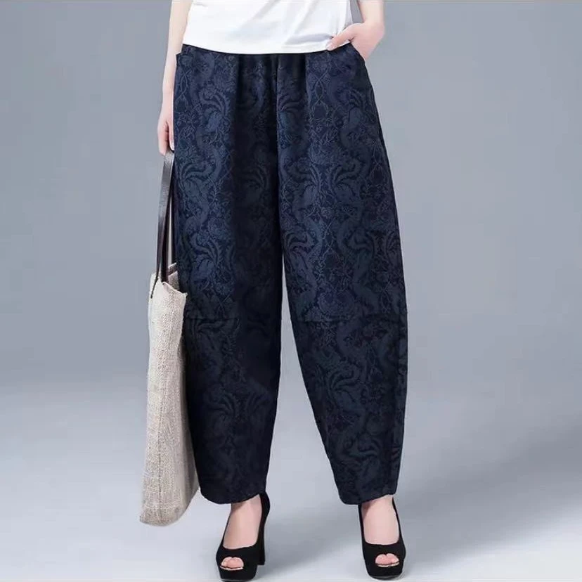 2024年秋季民族风提花灯笼裤女中老年宽松大码休闲裤松紧腰九分裤