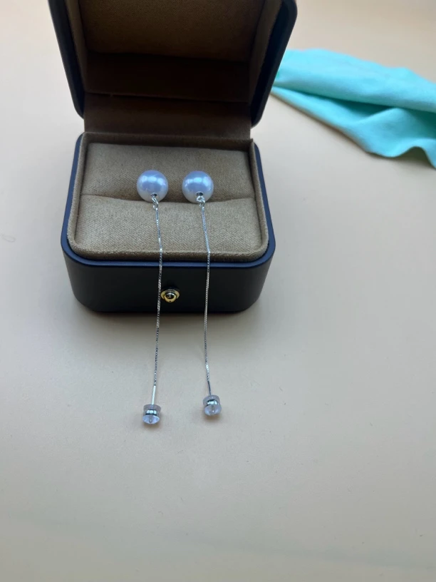 足银耳饰 炫彩白色气质百搭长款耳线