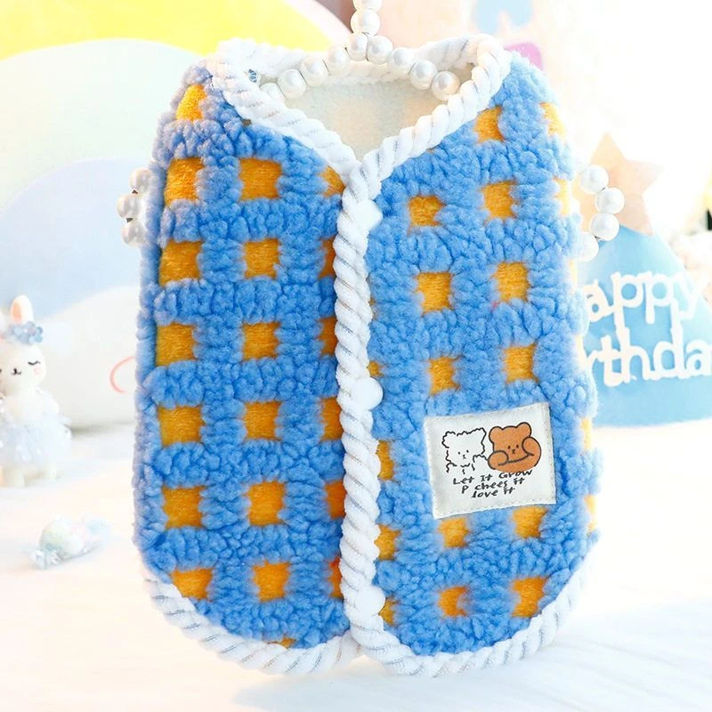 狗狗衣服秋冬装厚款猫咪公主棉衣小方格绒背心小型犬狗狗新年衣服