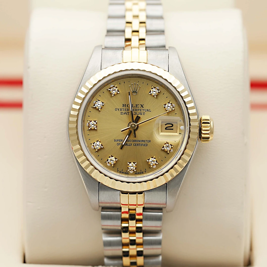 99新 Rolex/劳力士 日志69173/自动机械女表/间金原钻/26mm/单表