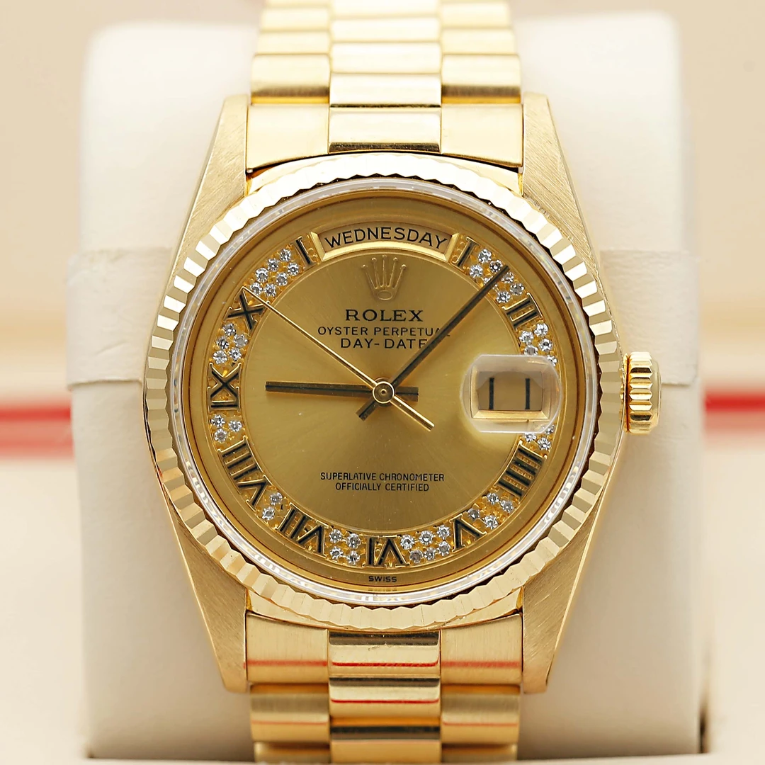 99新 Rolex/劳力士 星期日历18238/K金盘原钻36mm自动机械单表
