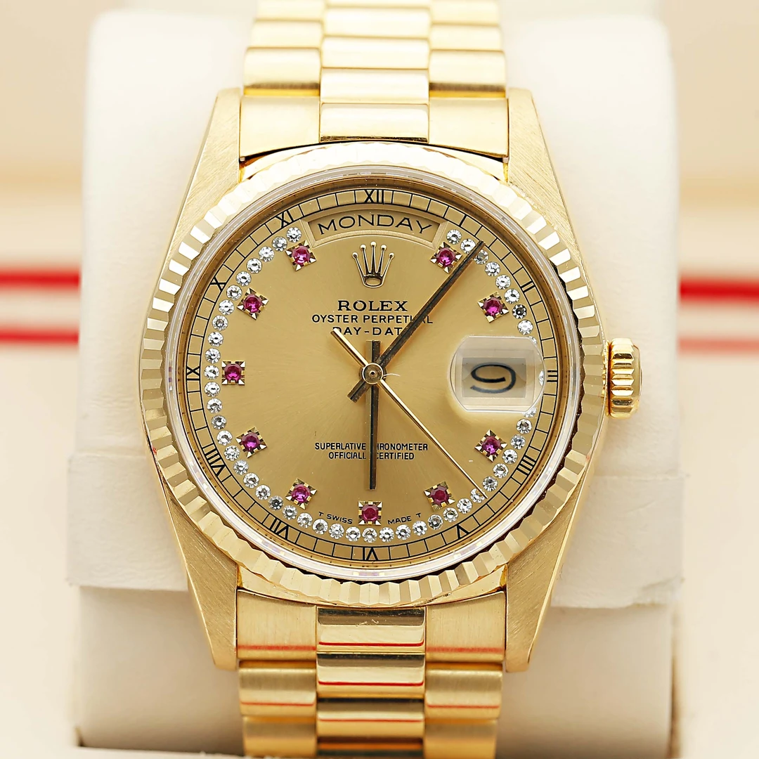 99新 Rolex/劳力士 星期日历18238/18K黄金原钻/自动机械36mm单表