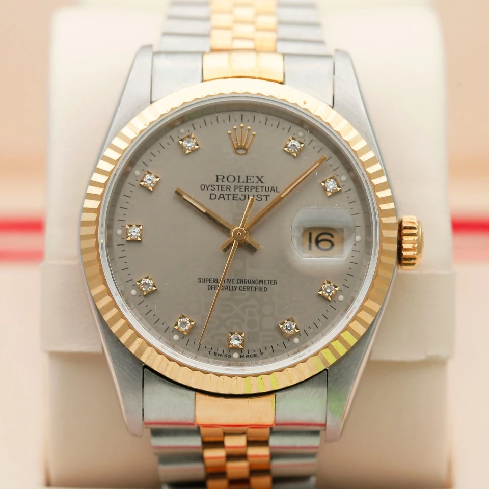 99新 Rolex/劳力士 日志灰盘电脑面原钻16233/自动机械/36mm/单表