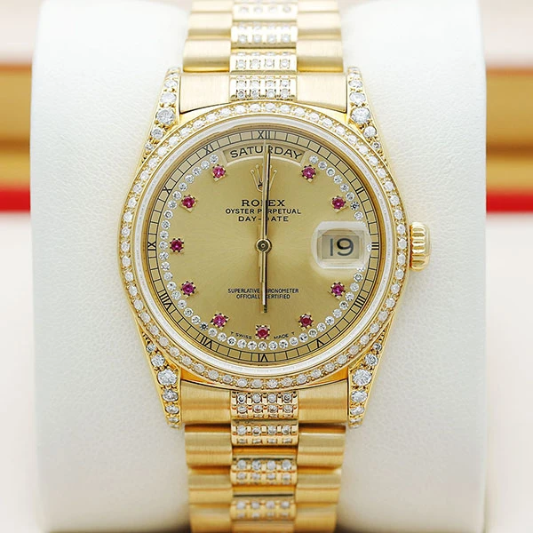 99新 Rolex/劳力士 星期日历18238/k金原钻36mm单表自动机械